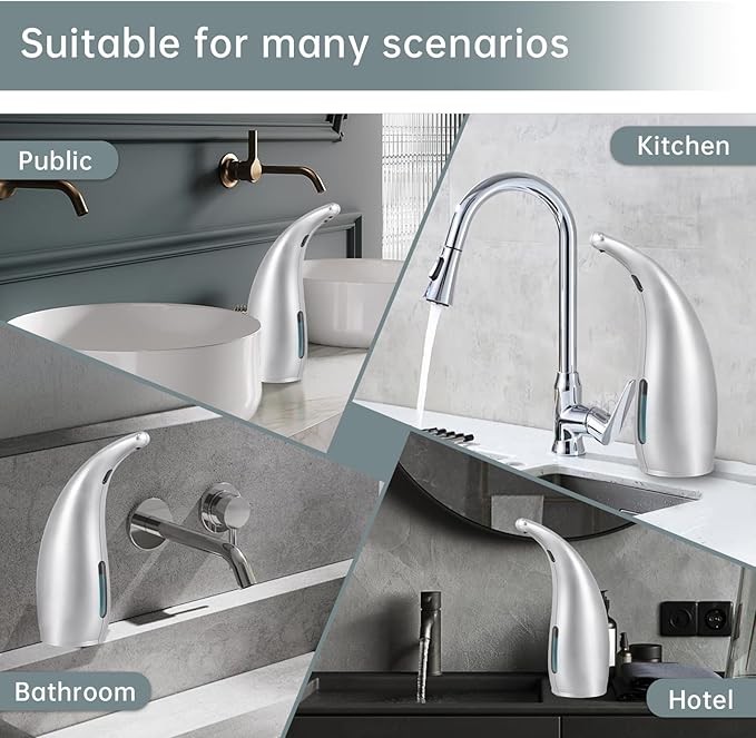 Automatic Soap Dispenser Touchless,300ML Hand & Dish Countertop Electric Liquid Rechargeable Dispenser with Sensor,Modern 4 Gear Adjustable Waterproof Kitchen Auto Soap Pump（Gray）