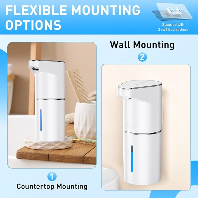 Fantictas Automatic Soap Dispenser,Touchless Hand Wall Mount Rechargeable 3 Gear Adjustable Electric Soap Dispenser 350ml with Infrared Motion Sensor for Bathroom,Kitchen,Office, White Foam
