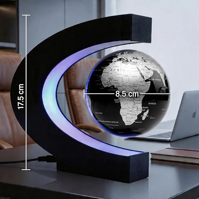 Magnetic Levitation Floating Rotating World Globe with LED Frame Lights, C Shape Levitating Globe, Touch Switch Night Light, Cool Tech Gifts for Men Dad Boys Kids, Office Desk Decor and STEM Gift