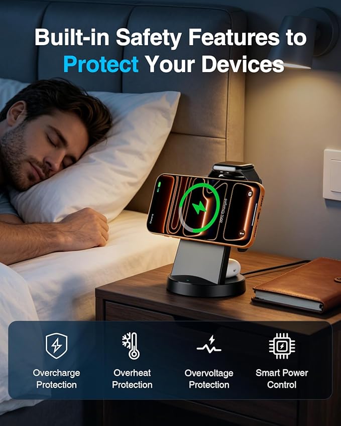 25W Magnetic 3-in-1 Wireless Charging Station for Apple Multiple Devices: Qi2.2 Fast Charger Stand for iPhone Air 17 16 15 14 13 12 Pro Max, Apple Watch and AirPods-Perfect for Business and Travel