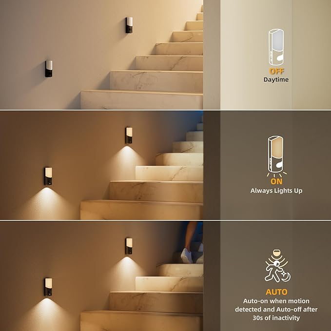 Lyridz Motion Sensor Wall Sconce (2 Pack), Up & Down Dual Beam Night Light, 270-Day Battery Life, Wireless Magnetic Stick-on Hallway Lights, Dimmable LED for Stair, Bedroom, Bathroom (Warm White)