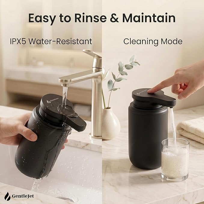 GentleJet SimpleFoam Automatic Foaming Soap Dispenser Touchless Sensor, USB-C Rechargeable, IPX5 Waterproof, Dual Output for Bathroom Kitchen Sink, ABS Compact Design