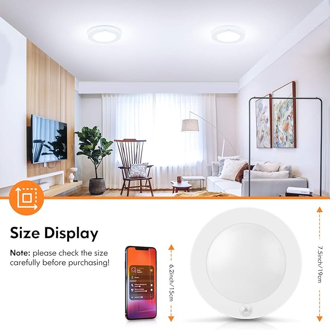 Brightever Motion Sensor LED Ceiling Lights, 1200LM & 15W(100W Equivalent), 3000K/4000K/5000K Selectable, 7.5inch Flush Mount Lighting Fixture for Indoor, Stairs, Pantry, Closet, Pack of 4, White