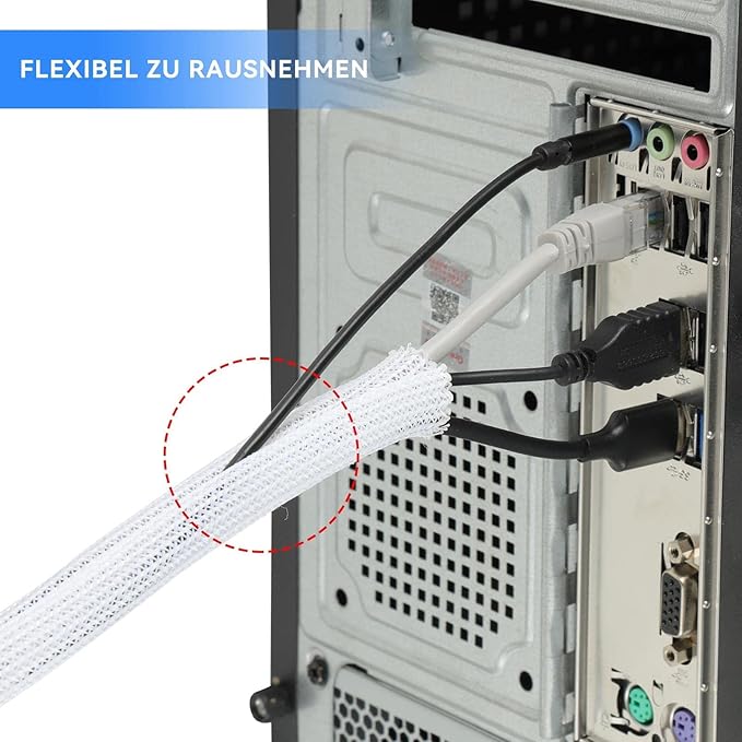 AGPTEK Cable Sleeve, 20ft - 4/5 inch Cable Management Desk Cord Cover Organizer Wire Hider for Home Office Computer TV Wire Loom Tubing Pet Proof Cord Protector from Cat Dog Chewing, White