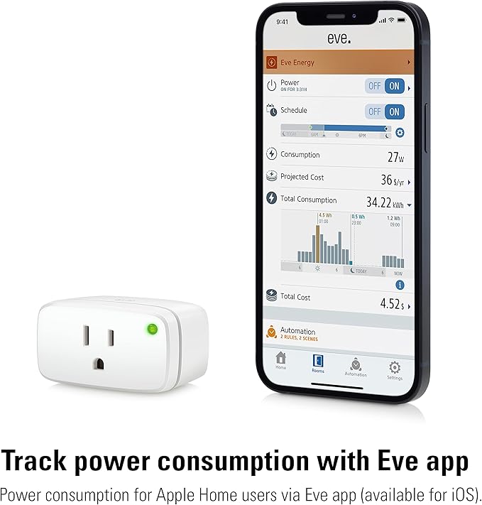 Eve Energy (Matter) 2 Pack – Smart Plug, App and Voice Control, 100% Privacy, Matter Over Thread, Works with Apple Home, Alexa, Google Home, SmartThings, Requires Thread Border Router