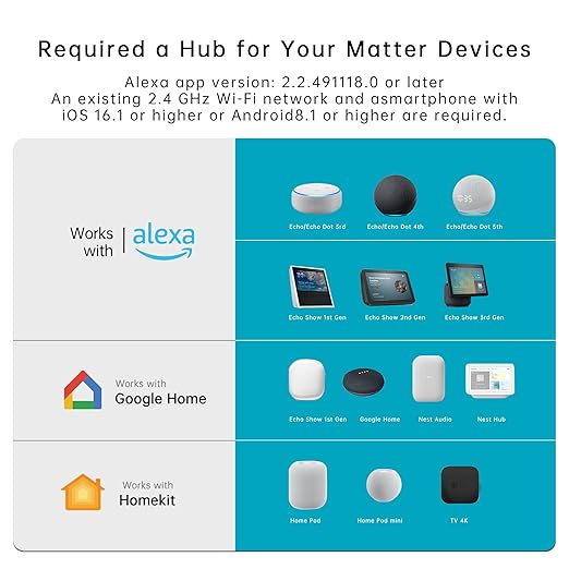 Matter Smart Plug 10A, Smart Wi-Fi Outlet Compatible with Alexa, Apple Homekit, Google Home, SmartThings, Home Assistant, No Hub Required, ETL & FCC & RoHS Certified, 2.4G WiFi Only, 1-Pack