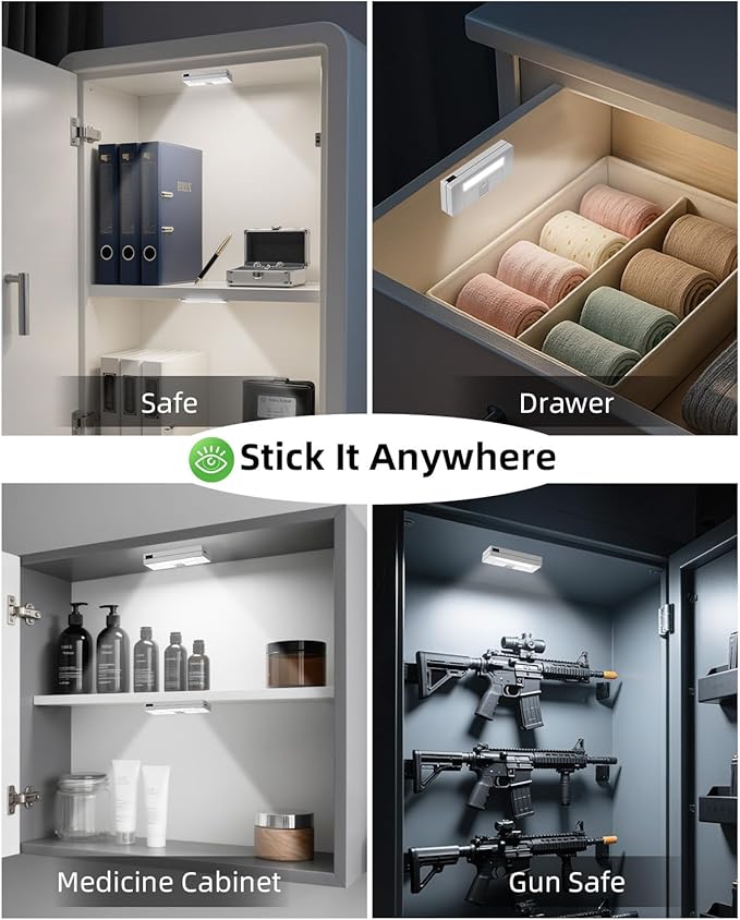 6 Pack Door Open Sensor Cabinet Lights, Cordless LED Cabinet Closet Light, Battery Operated Cupboard Drawer Light Door Activated Stick on Puck Lights for Inside Kitchen Cabinets, Closets