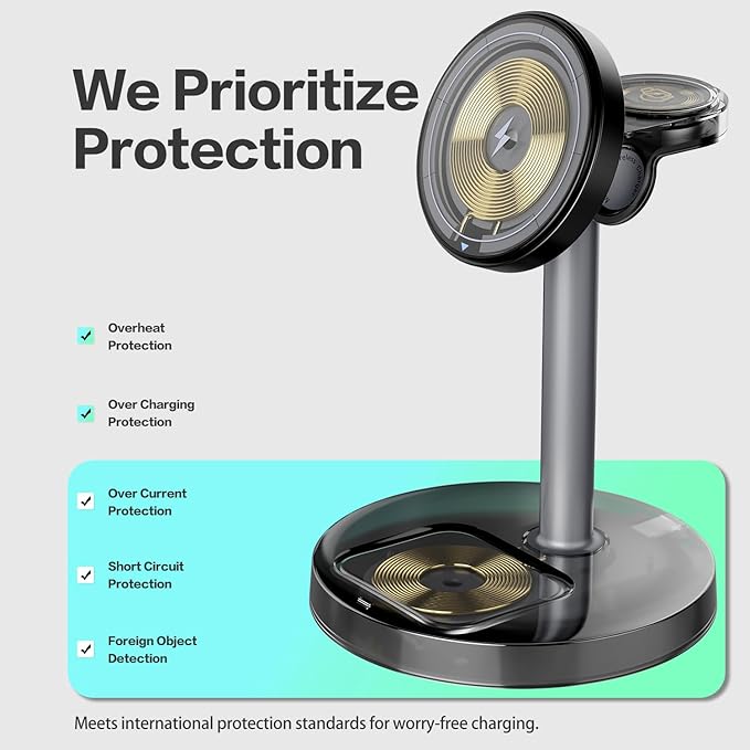 3 in 1 Wireless Charging Station Compatible with MagSafe, 15W Fast Charging Magnetic Mag-Safe Charger Stand for Apple iPhone 17 16 15 14 13 12Series Apple Watch AirPods Pro 4 3 2, Gifts for Men Dad