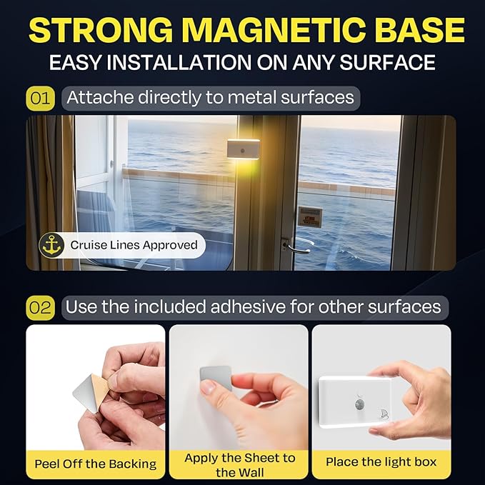 Nordmoose 3-Pack Motion Sensor Night Light – Cruise Ship Approved, Magnetic & Rechargeable with USB-C, RGB Color-Changing Modes, LED Auto Nightlight for Cabin, Bathroom, Hallway, Bed or Stairs