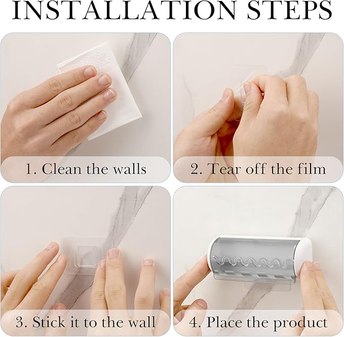 2 PCS Self Adhesive Toothbrush Holder with Cover for Bathroom, 5-Slot Wall Mounted Toothbrush Organizer Rack for Shower, Dorm, Cabinet (Grey)