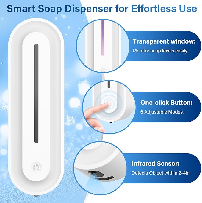 Automatic Soap Dispenser Wall Mount for Bathroom, 14.2oz Rechargeable Touchless Adjustable Auto Smart Hand/Dish Liquid Soap Dispenser for Bathroom,Kitchen,Office, Gel