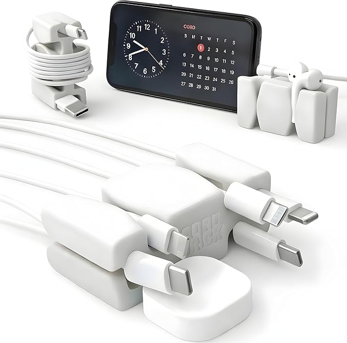 CordBrick 4PK Silicone & Steel Weighted Nightstand Cord Holders. Travel Phone Charger Organizers. Useful iPhone Accessories. Small Gifts for Men, College Students. Tech Gadgets for Teens. Light Gray