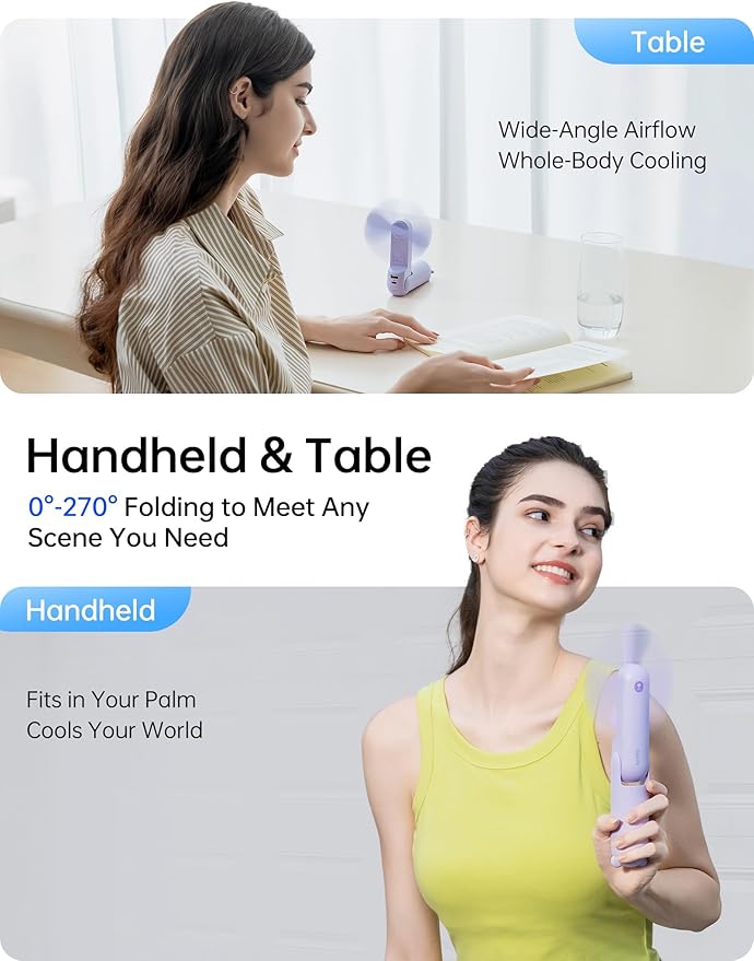 JISULIFE Handheld Fan 8 Plus: All-in-One Mini Fan with 37Hrs Cooling & 4500mAh PowerBank & Flashlight, USB Rechargeable, Portable Pocket Size for Travel, Makeup, Concert, Gifts for Women(Purple)