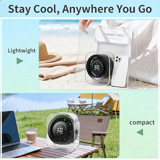 Small Desk Fan, Quiet Desktop Fan with Turbo Airflow, Rechargeable Mini Table Fan 100 Speed Wind Adjustable, Travel Fan for Sleeping 360° Rotating, Portable battery operated fan for Office Home Travel