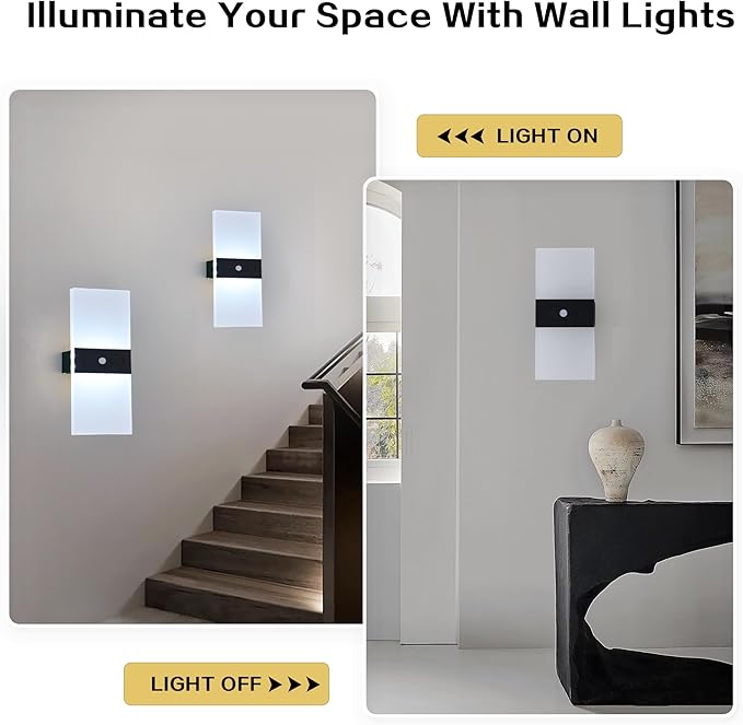 Wall Sconces 2Pack,2200mah Battery Operated Wireless Wall Lamp Rechargeable, Motion Sensor Dimmable Up and Down Stair Light with Button Switch for Bedroom Hallway