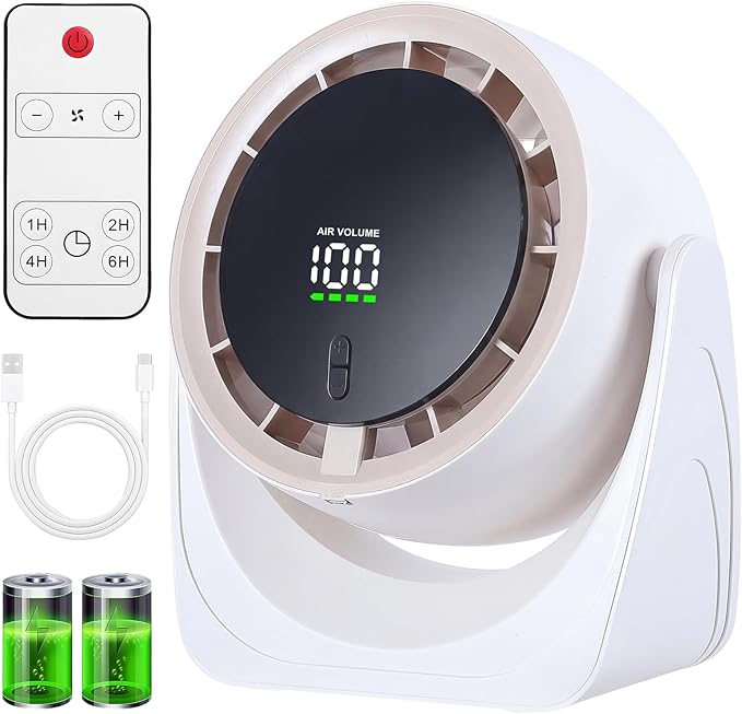 Sponvatt Rechargeable USB Desk Fan for Bedroom, Quiet Table Fan With Turbo Airflow, 100 Speeds,LED Digital Display, 360° Rotating, Small Personal Cooling Fans for Bedroom Home Office Dorm (White)