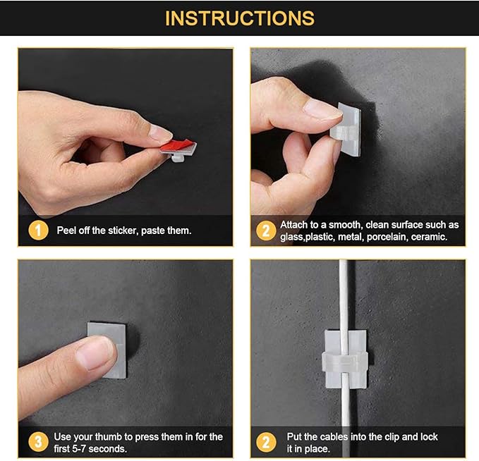 Cable Clips Self with 3M Adhesive Cord Organizer, Wire Holder Clamp Management Sticky for Desk Car Dash Cam Tables Wall, White 50pcs