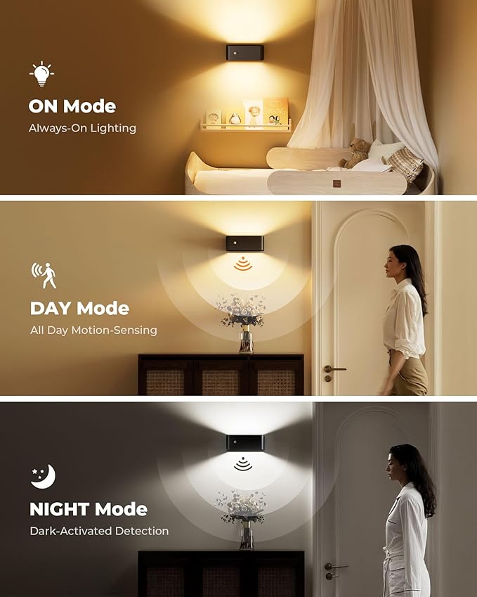 Motion Sensor Wall Sconce Indoor with Remote Control Wall Light LED Wall Sconces Set of Two Rechargeable 8000mAh Battery Operateded Wall Lamps Brightness Adjustable for Stair Closet Bedroom Hallway