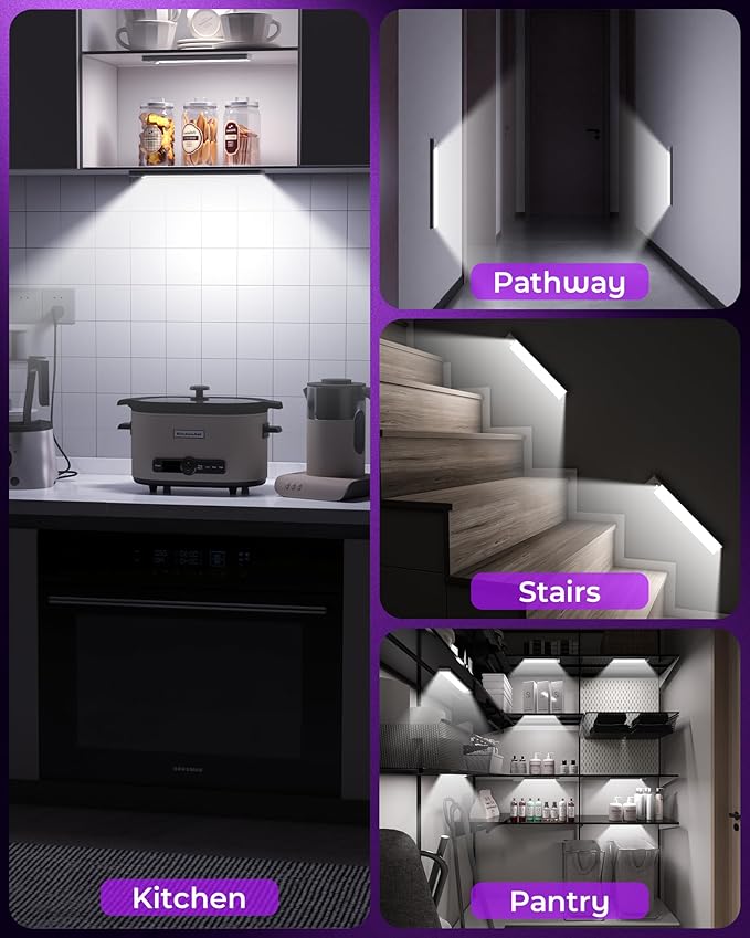ASOKO HOME Under Cabinet Lights Motion Sensor LED Closet Lights Battery Operated Wireless (White, 2Pack)