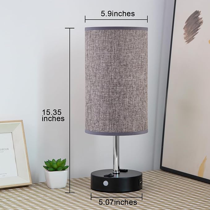 lifeholder Table Lamps with Motion Sensor and Constant on Two Modes, USB Lamp with Warm White Bulb, Fabric Shade, Built-in USB Port & AC Outlet - Bedside Table Lamp for Bedroom or Living Room