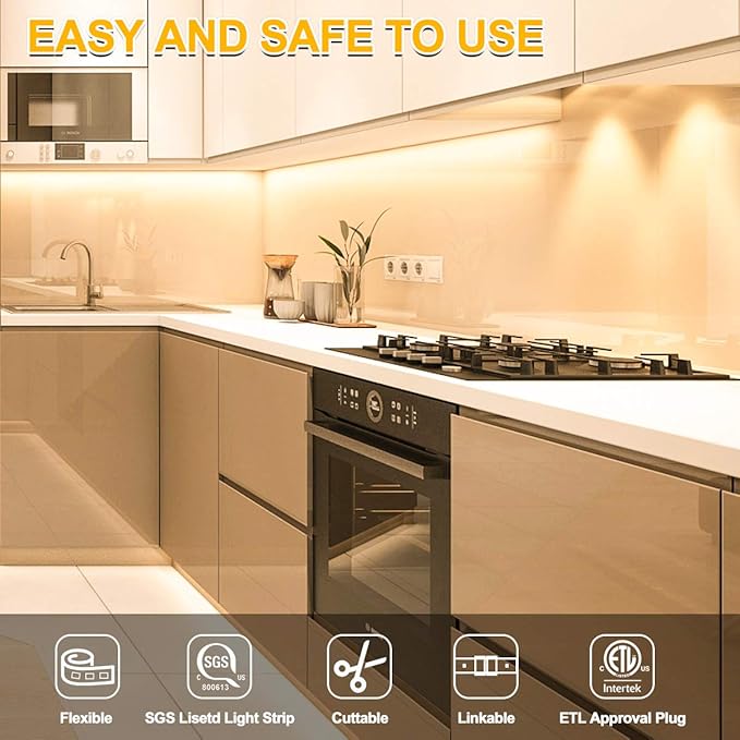 MY BEAUTY LIGHT Motion Activated LED Strip Lights, 65.6ft LED Light Strip with Day or Night 2 Lighting Modes,3 Timing Off Modes,Warm White 24v Plug-in LED Rope Lights for Under Cabinet,Kitchen,Stair