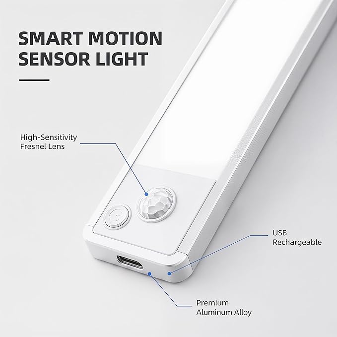 Under Cabinet Motion Sensor Lighting: Dimmable Rechargeable Lights Indoor - Battery Operated Lights - Undercabinet Wireless Closet Light Magnetic Led Light for Kitchen Home Bathroom Counter 3 Pack