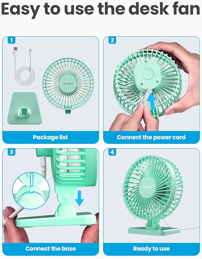 Gaiatop USB Desk Fan, Small But Powerful, Personal Portable Quiet 3 Speeds, Adjustable Mini Table Desktop fan for Cooling Home Office Car Summer Travel Gifts Green