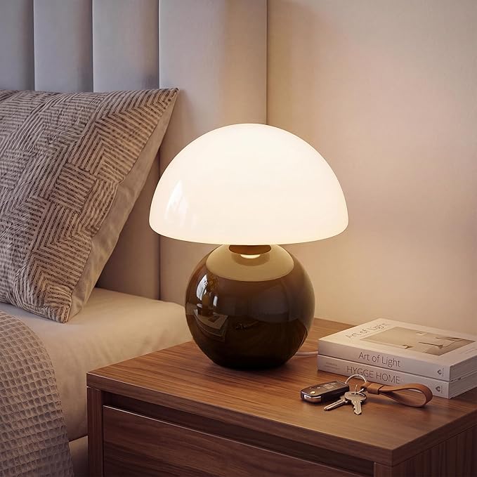 Dawnwake Mushroom Lamp Table Lamp for Bedroom,Desk Bedside Small Lamps for Living Room Night Stands,Mushroom Decor Cute Mini Modern Mid Century Lamps,Unique Aesthetic Home Living Room Decor(Coffee)