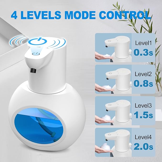 2 Pack Automatic Foam Hand Soap Dispenser Rechargeable Touchless Wall Mount Foaming Soap Dispenser 15oz/420ml 4 Adjustable Levels Infrared Sensor Electric Dispenser for Bathroom Kitchen Office White
