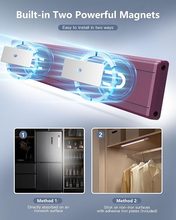 OTWKAY 10.5inch Under Cabinet Lighting with 3 Color Temps, 2 Pack Rechargeable Motion Sensor Lights Indoor, Dimmable Under Counter Lights for Kitchen, Closet