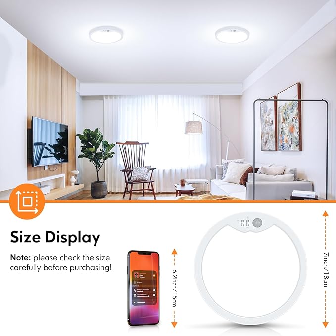 Brightever 4-Pack Motion Sensor Ceiling Light Wired, 7 Inch LED Flush Mount Light Fixture, 2700K/4000K/6500K Selectable, Closet Lights Motion Sensored with Timer for Bathroom, Pantry, Non-Dimmable