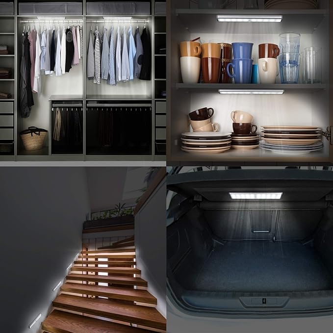Motion Sensor Cabinet Lights,USB Rechargeable 20 LED Portable Cordless Closet Lighting,Wireless Under Counter Light Bar, Magnetic Removable Stick-On Anywhere for Wardrobe/Cupboard/Stairs (2 Pack)