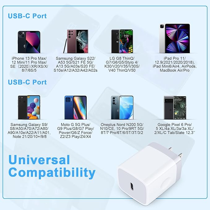 Fast Charging USB C Charger Box Phone Charger Block Wall Plug Adapter for Samsung Galaxy A17 5G/A36/A16/A54/A56/Z Fold7 6/A35/S25 Ultra/S24FE/A53/A15/A14/A13/A23,iPhone 17 Pro Max/16e/15,Pixel 10/9a/8