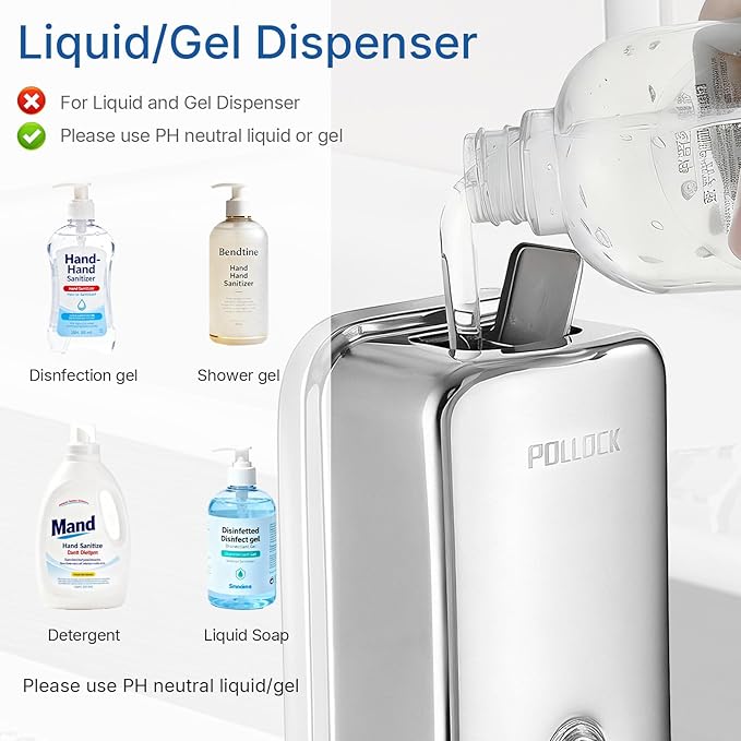 Commercial Soap Dispenser Wall Mounted, 27oz Stainless Steel Hand Soap Dsipenser, Liquid Manual Anti-Leak Pump Soap Dispenser, Rust-Proof Lining Liquid Hand Sanitizer Dispenser for Bathroom