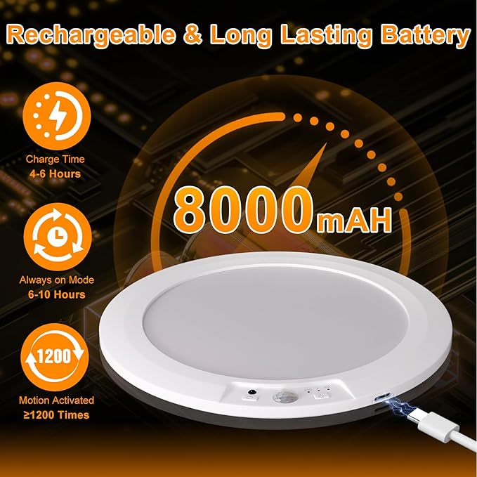 Rechargeable Motion Sensor Ceiling Light with 5 Colors and Remote, Battery Operated LED Shower Light, Magnetic Wireless Closet Light for Bathroom Hallway