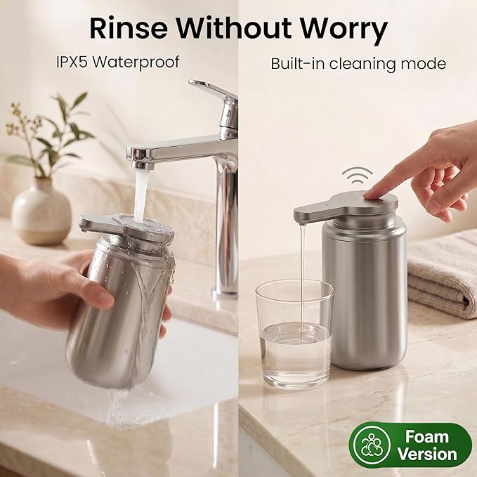 GentleJet WaveJet Automatic Foaming Soap Dispenser Touchless Sensor, USB-C Rechargeable, 304 Stainless Steel, IPX5 Waterproof for Bathroom Kitchen Sink, 12 oz / 350 ml