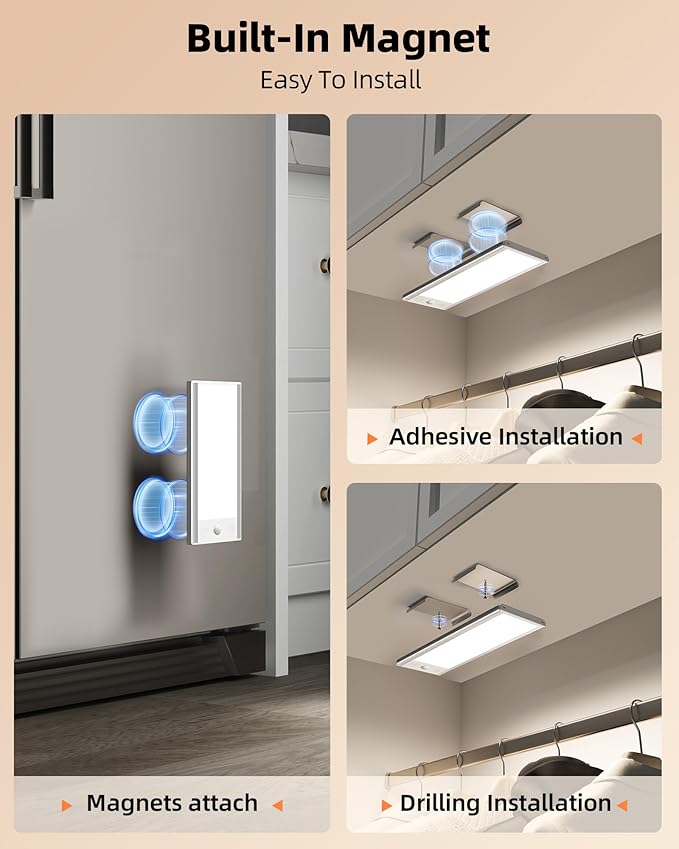 EZVALO 3000mAh Under Cabinet Lighting Wireless, 150LM Super Bright Motion Sensor Light, Rechargeable Under Counter Lights for Kitchen, Dimmable Closet Light with 3-Inch Ultra-Wide Panel 2Pack