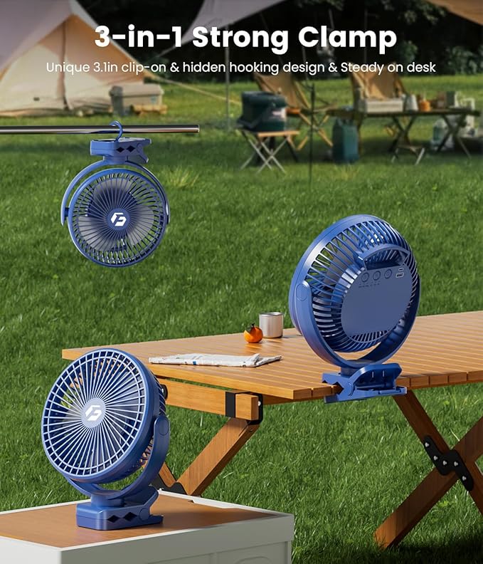 Korbot 8-inch Clip on Fan -20000mAh Portable Fan Battery Rechargeable with 3 Speeds and Strong Airflow, USB Fan Small Desk Fan Personal Quiet Fan for Office Stroller Bedroom and Camping.