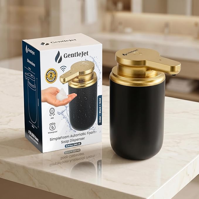 GentleJet SimpleFoam Automatic Foaming Soap Dispenser Touchless Sensor, USB-C Rechargeable, IPX5 Waterproof, Dual Output for Bathroom Kitchen Sink, ABS Compact Design