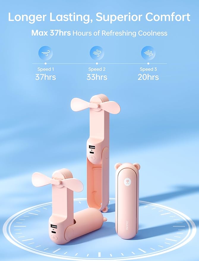 JISULIFE Handheld Fan 8 Plus: All-in-One Mini Fan with 37Hrs Cooling & 4500mAh PowerBank & Flashlight, USB Rechargeable, Portable Pocket Size for Travel, Makeup, Concert, Gifts for Women(Pink)