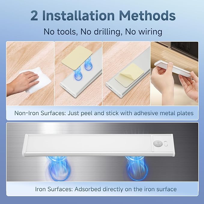 12 inch Under Cabinet Lighting, 1800mAh Rechargeable Motion Sensor Light with 3 Color Temps, Dimmable USB-C Closet Light, Wireless LED Under Counter Lights for Kitchen, Stairs, Pantry