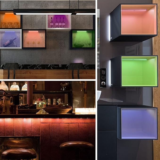 58 -LED Under Cabinet Lighting, Rechargeable RGB Motion Sensor Light Indoor Night Lights with Remote Control, 2 Pack Wireless Under Counter Lights for Kitchen, Wardrobe, Hallway, Stairs, 15 Colors