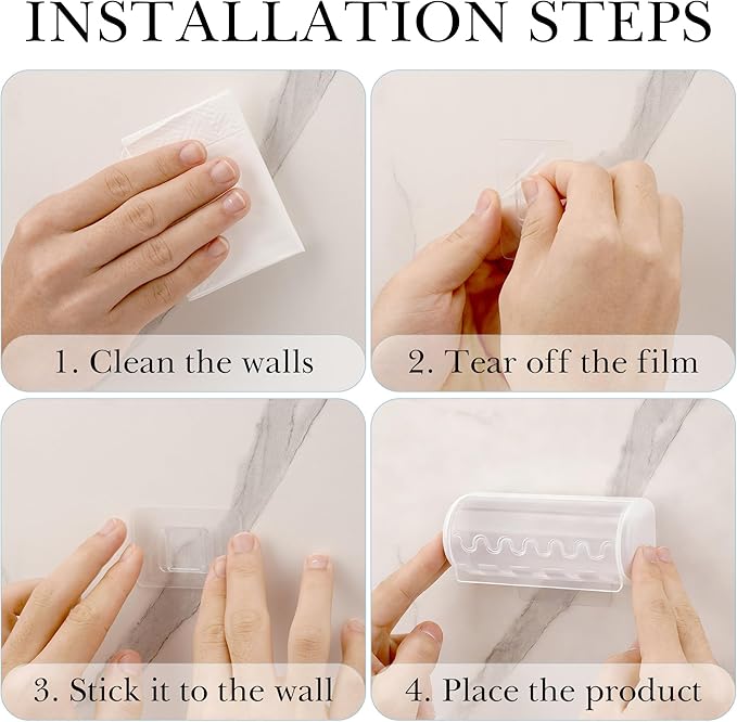 1 PCS Self Adhesive Toothbrush Holder with Cover for Bathroom, 5-Slot Wall Mounted Toothbrush Organizer Rack for Shower, Dorm, Cabinet (White)
