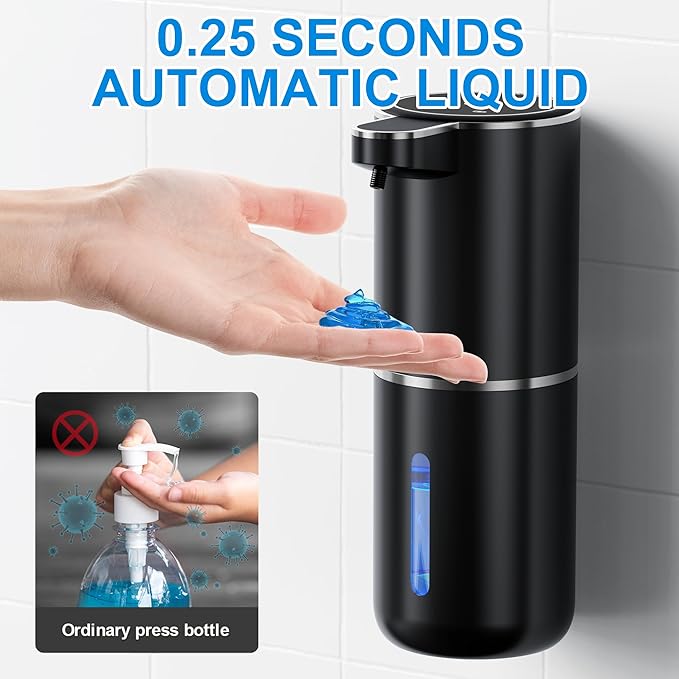 Fantictas Automatic Soap Dispenser Touchless Automatic Liquid Soap Dispenser 4 Adjustable 1200mAh Soap Dispensing Levels Wall Mount for Kitchen and Bathroom
