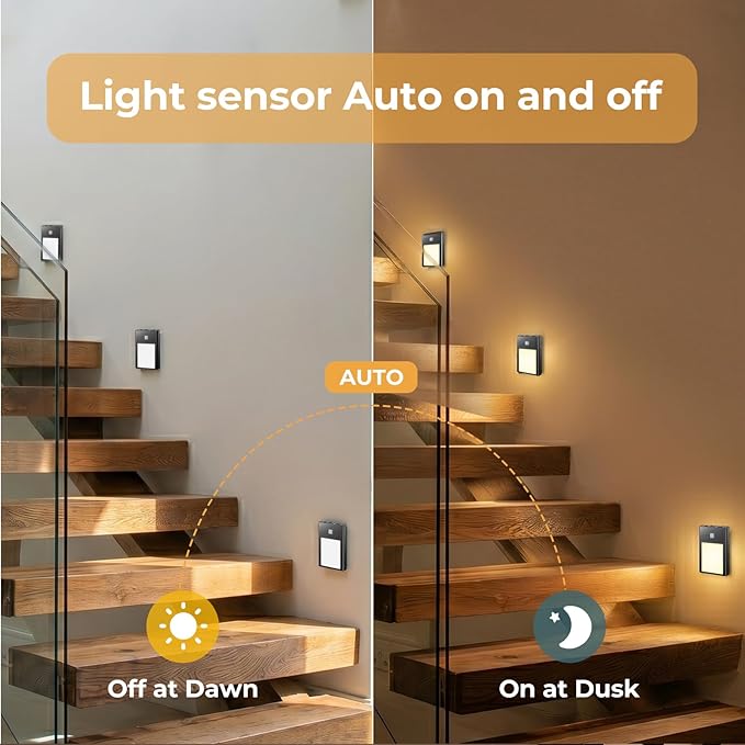 VST Motion Sensor Step Night Lights, Rechargeable Battery Powered Stair Lights with Magnetic Suck Installation for Indoor Bedroom Hallway Stair Nursery Kids Room (2.68 inch 3000K 3Pack Black)