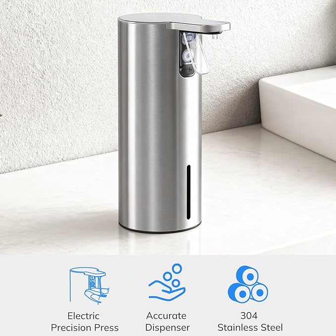 Umimile Electric Dish Soap Dispenser for Kitchen and Bathroom, 2 Mode Liquid Hand Soap Dispenser, 11.8oz Rechargeable with Type-C, IPX7 Waterproof (304 Stainless Steel)
