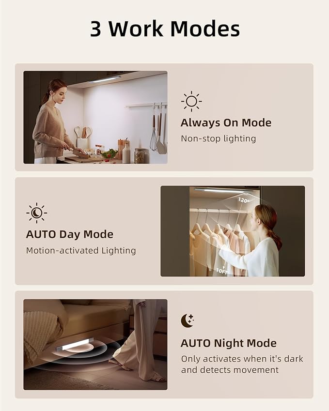 EZVALO Under Cabinet Lighting, Motion Sensor Closet Lights with Extra Detachable Battery, 76 LEDs Dimmable, 3 Color Temps, Under Counter Lights for Kitchen, Wardrobe