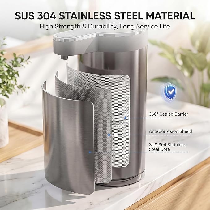 Touchless Foaming Soap Dispenser, 0.2s Sensor, USB-C Rechargeable, Clog-Free Pump, Adjustable Foam, Smudge-Resistant Stainless Steel, 300ml/10.1oz, IPX5 Water Resistant, for Kitchen & Bathroom