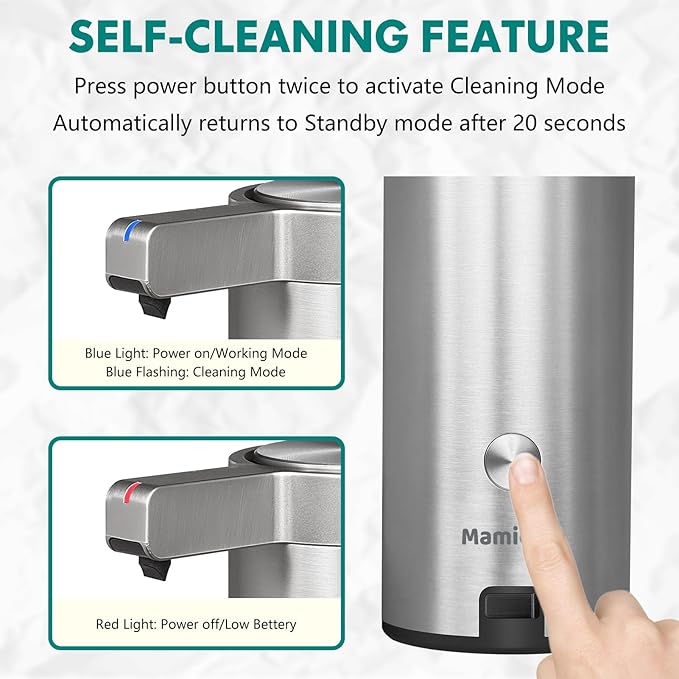Automatic Soap Dispenser Stainless Steel with Sensor Infrared Soap Dispenser Electric IPX5 Waterproof USB-C Charging Motion Sensor for Kitchen & Bathroom (Silver)