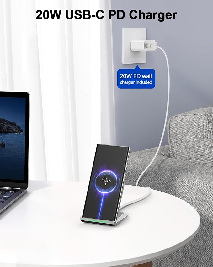 NANAMI Fast Wireless Charger, Charging Stand[with 20W PD Adapter] 7.5W Compatible with iPhone 17/17 Air/16/15/14/13/12, 10W for Samsung Galaxy S26/S26+/S26 Ultra/S25/S25 Ultra/S24/S23/S22/S21/S20